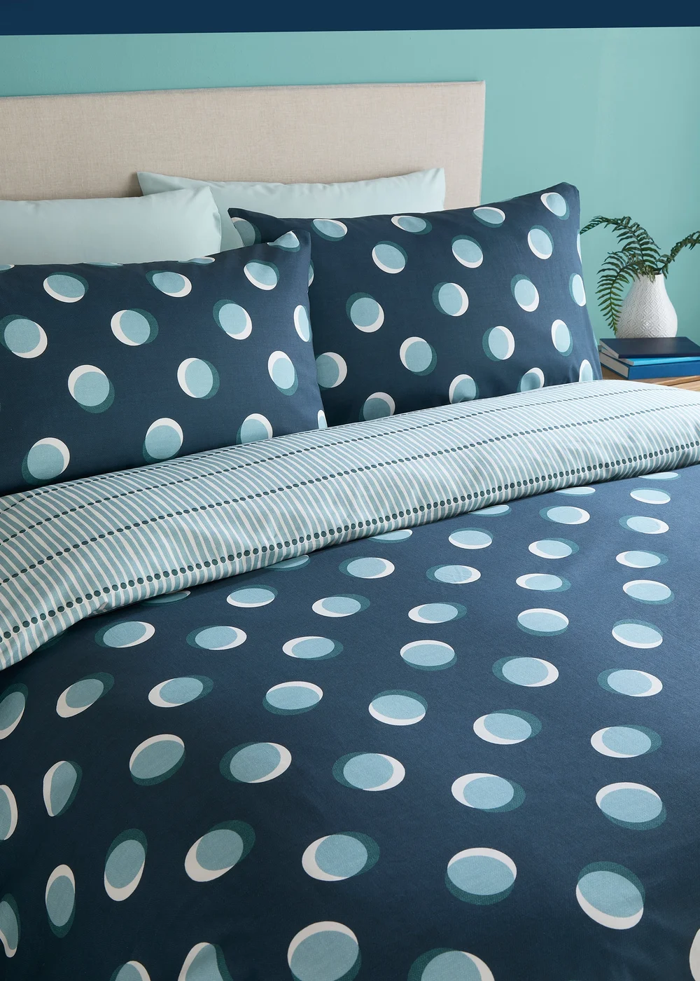 Fusion Polka Spot Reversible Blue Duvet Cover Set - Single Image 2