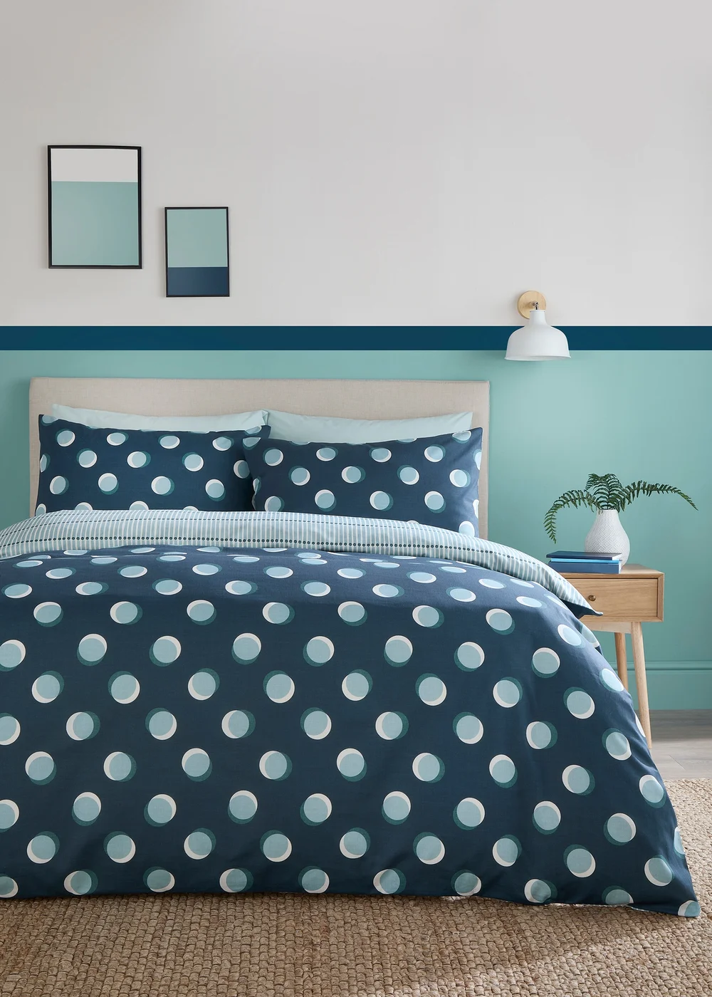 Fusion Polka Spot Reversible Blue Duvet Cover Set - Single Image 1
