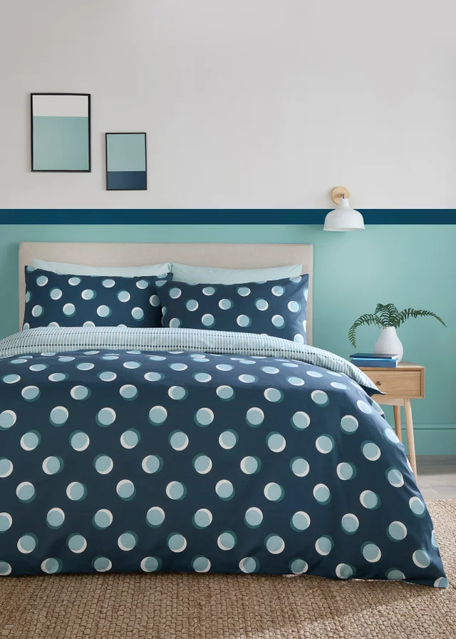 Fusion Polka Spot Reversible Blue Duvet Cover Set