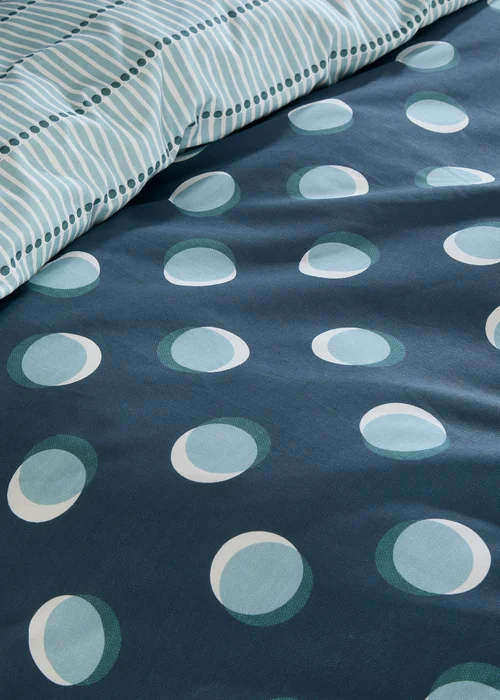 Fusion Polka Spot Reversible Blue Duvet Cover Set - Single Image 3
