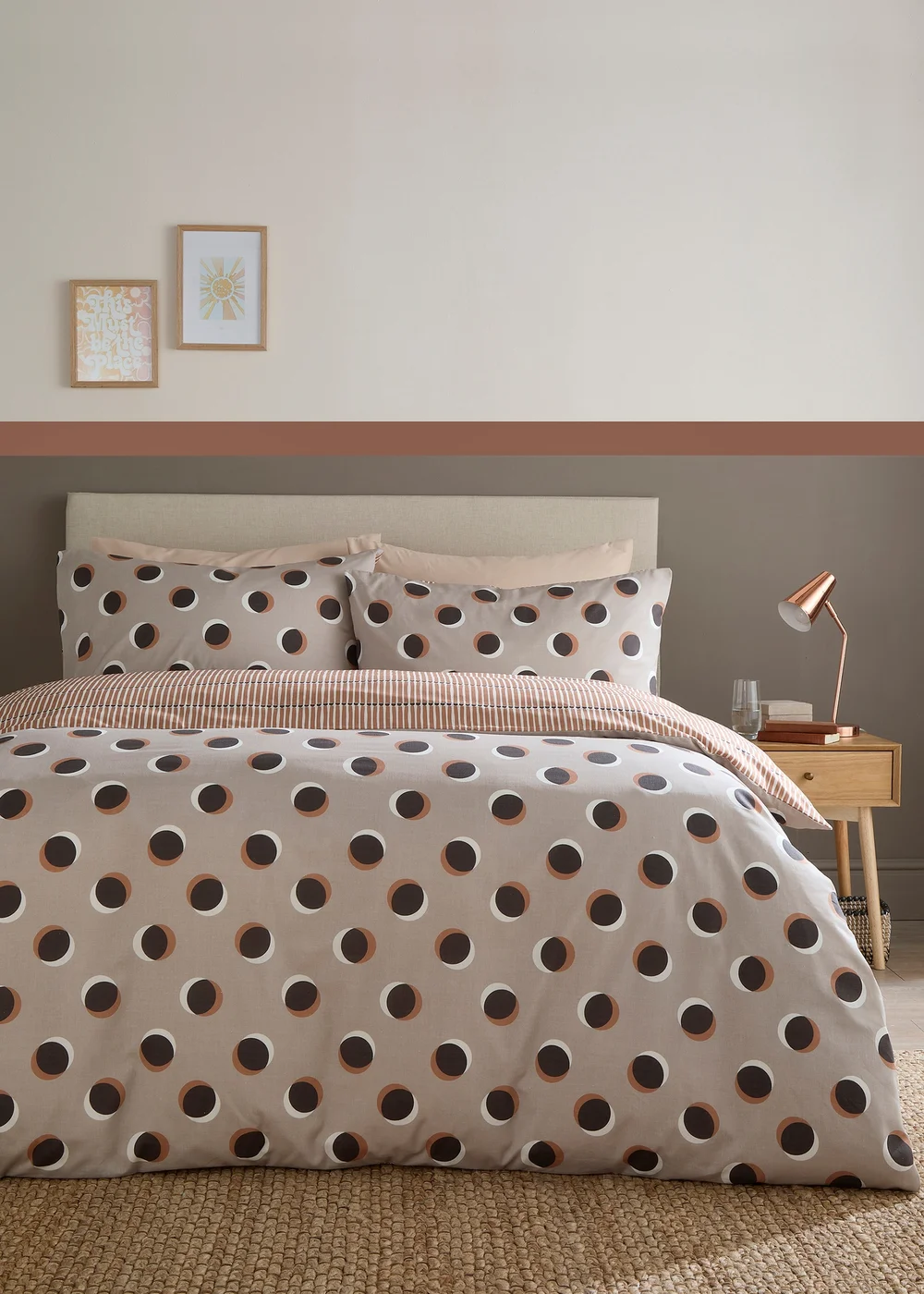 Fusion Polka Spot Reversible Natural Duvet Cover Set - Single Image 1