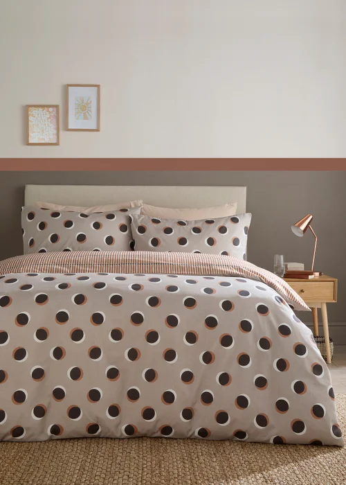 Fusion Polka Spot Reversible Natural Duvet Cover Set - Single Image 1