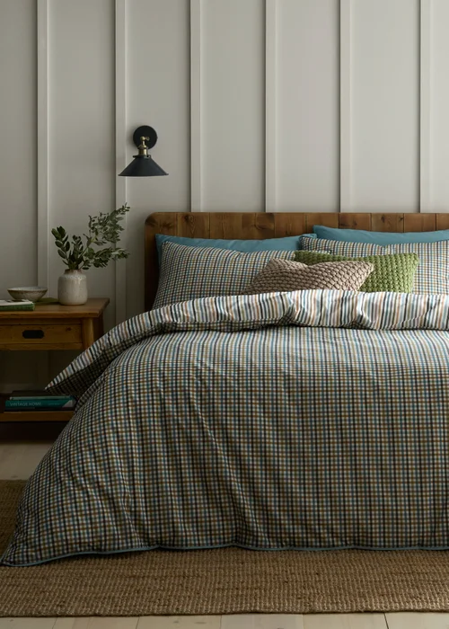 Appletree Micro Check Reversible Green Duvet Cover Set - Double Image 5