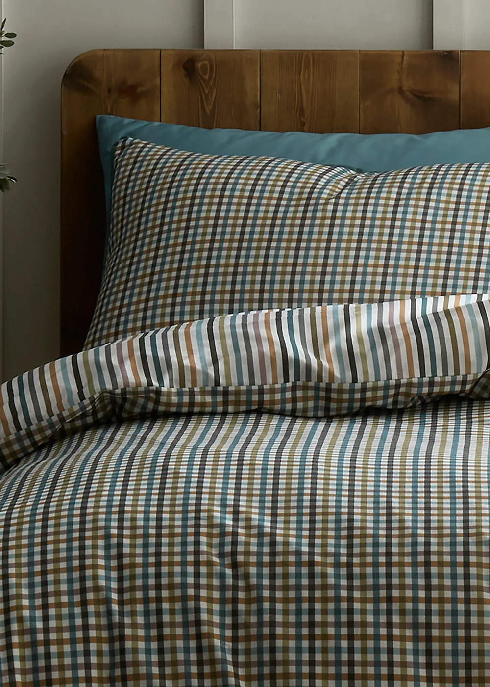 Appletree Micro Check Reversible Green Duvet Cover Set - Double Image 2