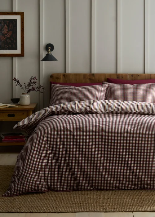 Appletree Micro Check Reversible Berry Duvet Cover Set - Double Image 1