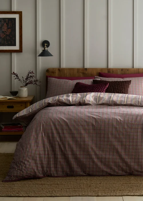 Appletree Micro Check Reversible Berry Duvet Cover Set - Double Image 5