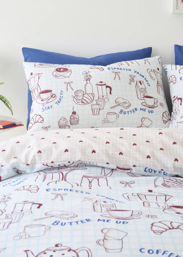 Fusion Coffee Club Super Soft Blue Duvet Cover Set