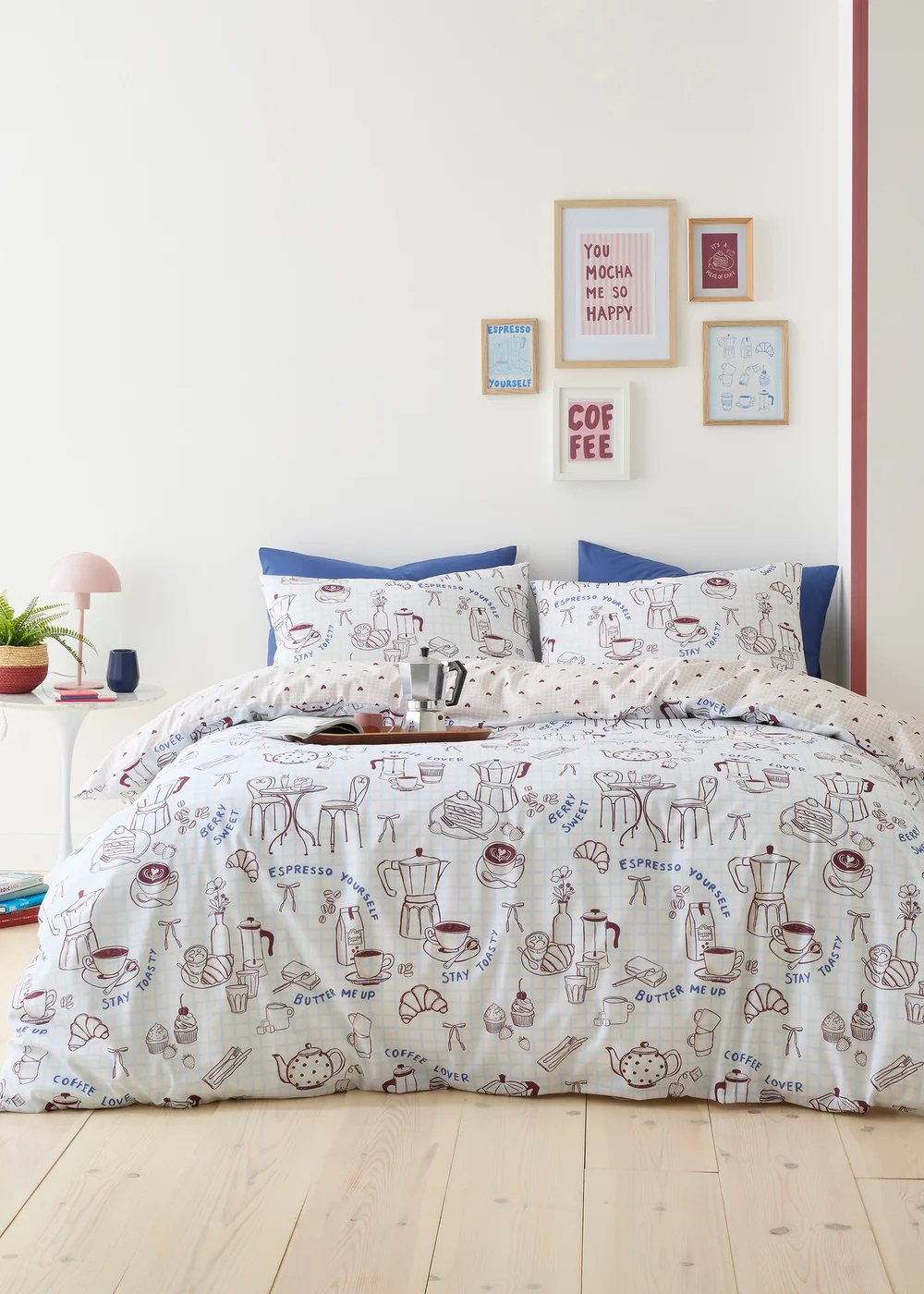 Fusion Coffee Club Super Soft Blue Duvet Cover Set - Single Image 1