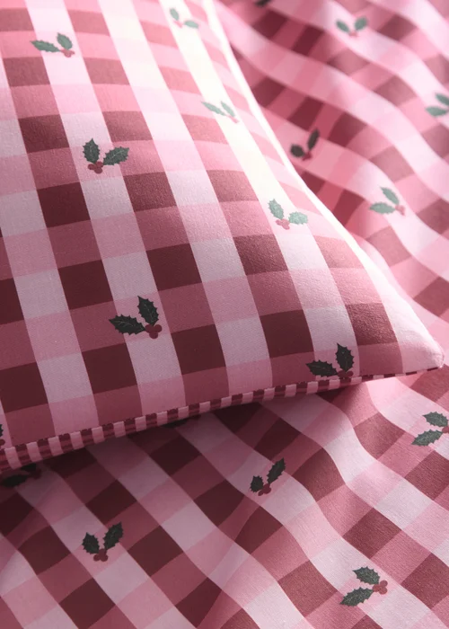 Fusion Holly Gingham Reversible Red Duvet Cover Set - Single Image 3