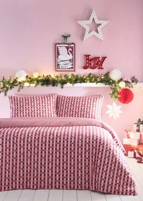 Fusion Holly Gingham Reversible Red Duvet Cover Set - Single Image 1