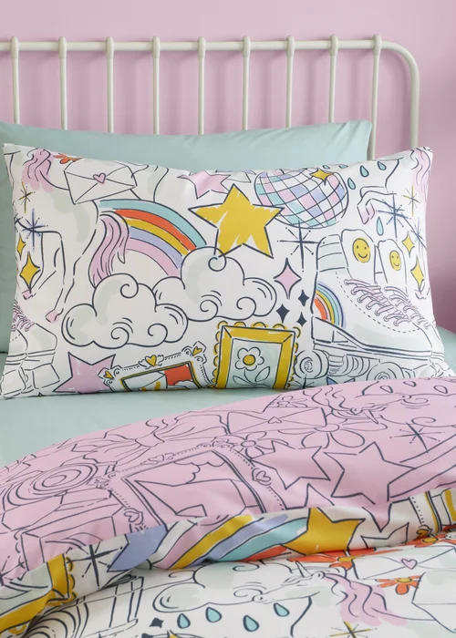 Bedlam Doodle Hobby Kids Reversible Multi Colour Duvet Cover Set - Single Image 2