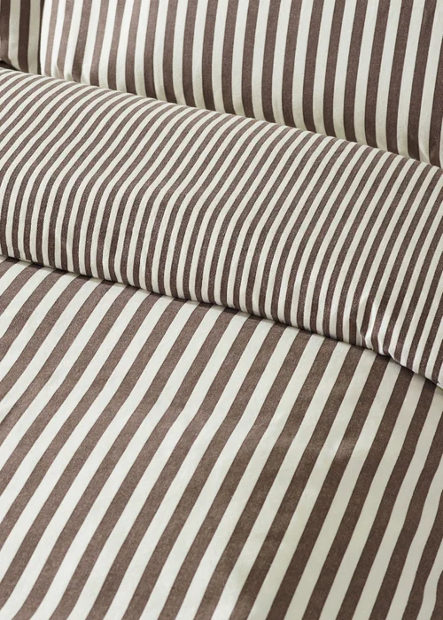 Catherine Lansfield Brushed Stripe Cotton Reversible Duvet Cover Set Chocolate - Single Image 4