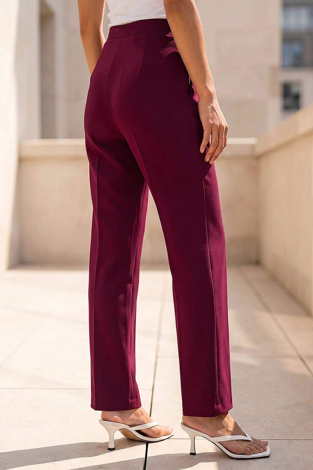 Roman Wine Petite Straight Leg Ponte Stretch Trouser - 12 Image 3