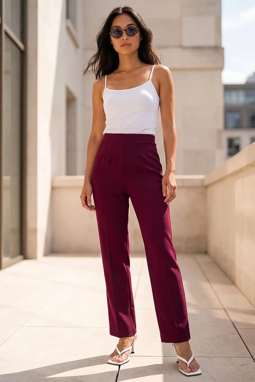Roman Wine Petite Straight Leg Ponte Stretch Trouser - 12 Image 1