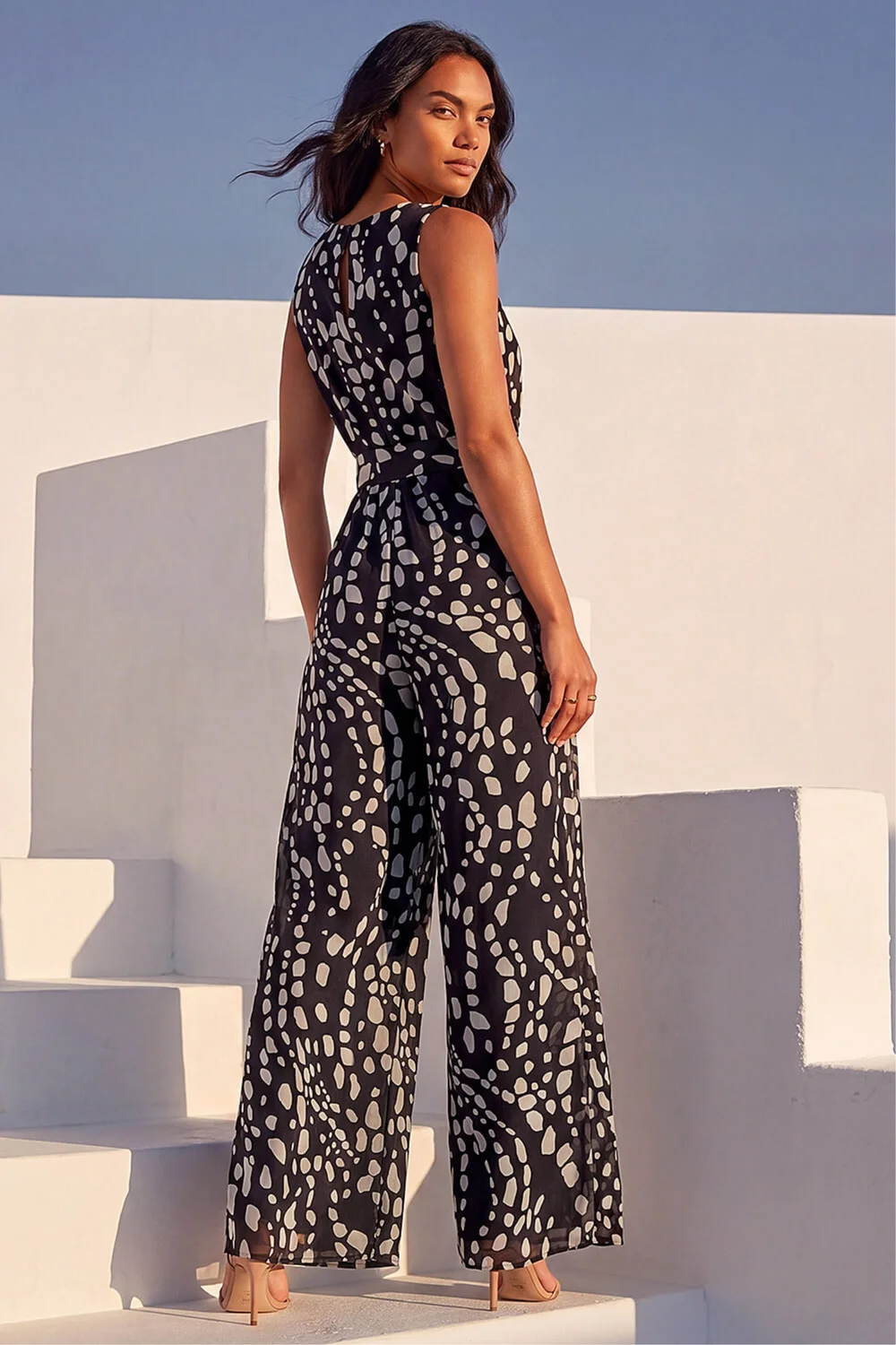 Roman Black Animal Print Pleat Neck Jumpsuit - 16 Image 3