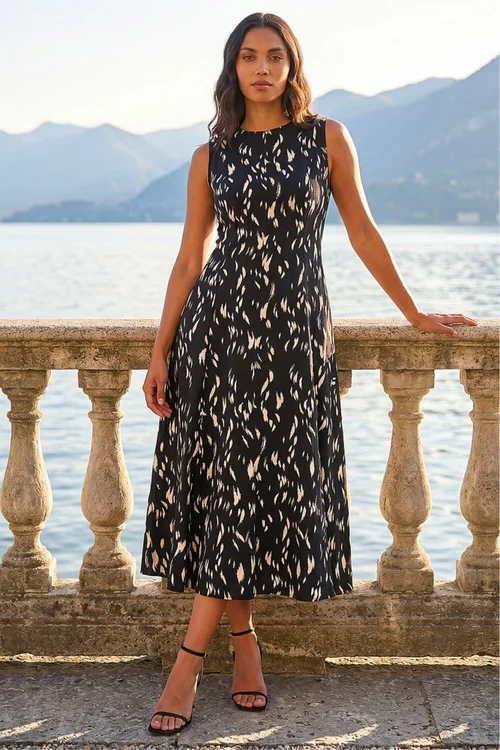 Roman Black Brush Stroke Panel Midi Dress - 16 Image 3
