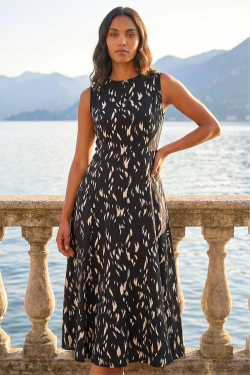 Roman Black Brush Stroke Panel Midi Dress - 16 Image 1