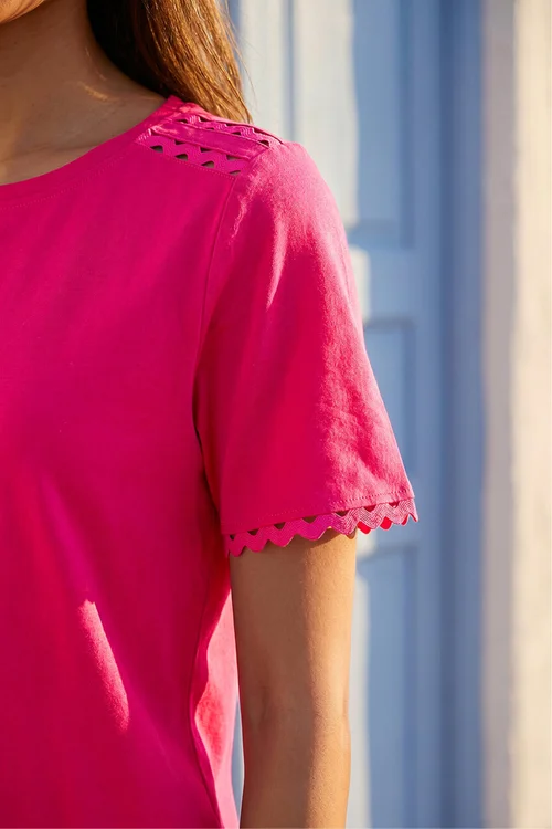 Roman Pink Cotton Ric Rac Detail T-Shirt - 16 Image 4