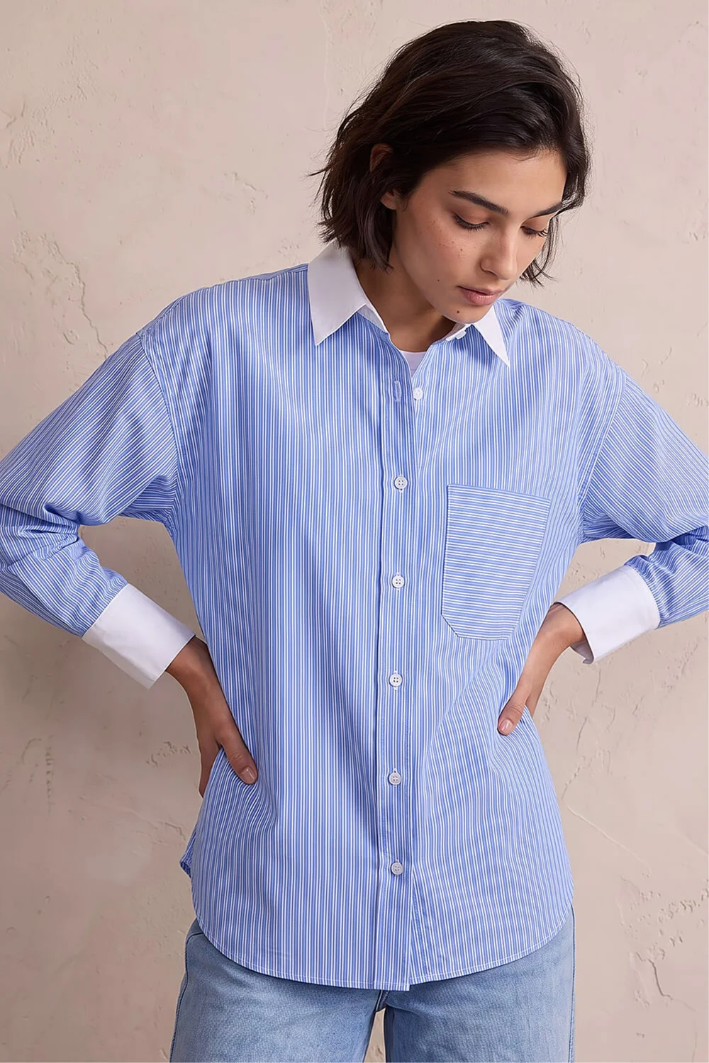 Roman Blue Petite Contrast Stripe Shirt - 10 Image 2
