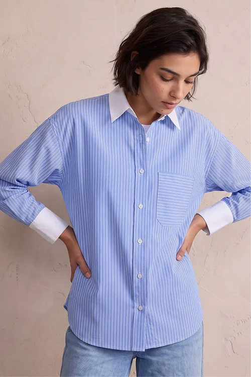 Roman Blue Petite Contrast Stripe Shirt - 10 Image 2