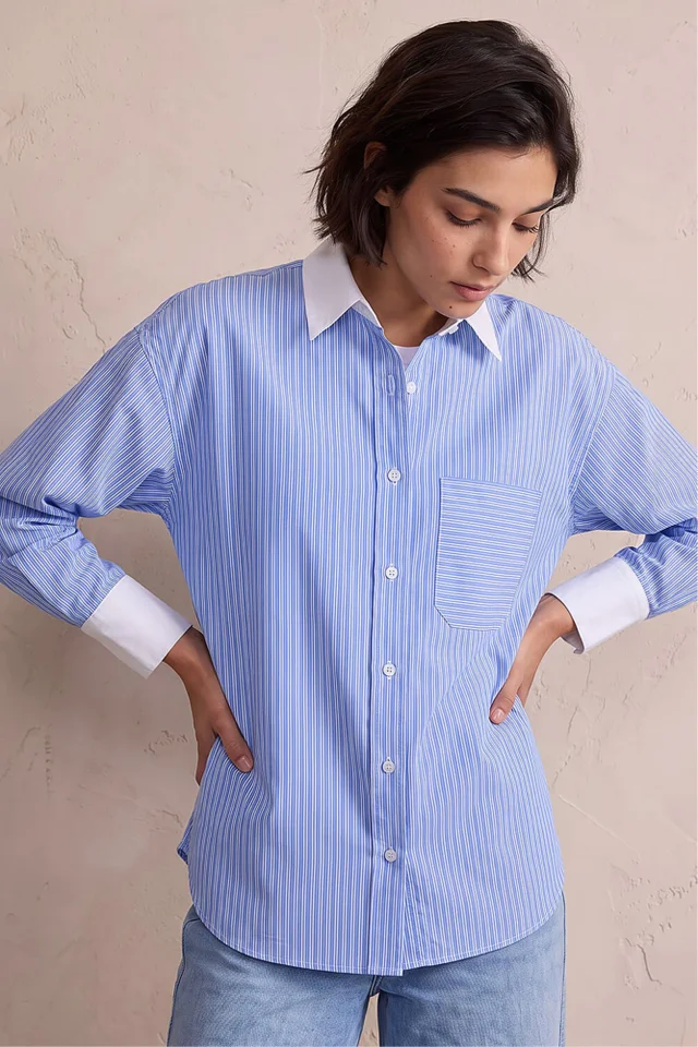 Roman Blue Petite Contrast Stripe Shirt