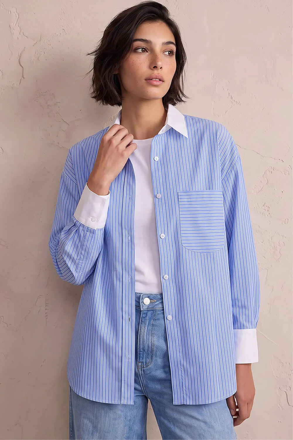 Roman Blue Petite Contrast Stripe Shirt - 10 Image 1
