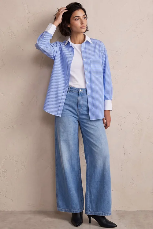 Roman Blue Petite Contrast Stripe Shirt - 10 Image 3