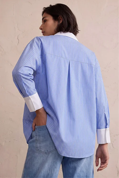Roman Blue Petite Contrast Stripe Shirt - 10 Image 4