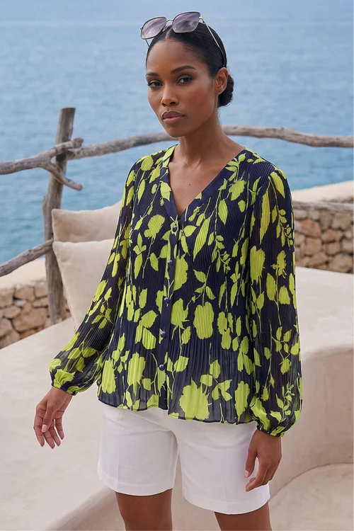 Roman Navy Floral Print Pleated Blouse - 10 Image 1