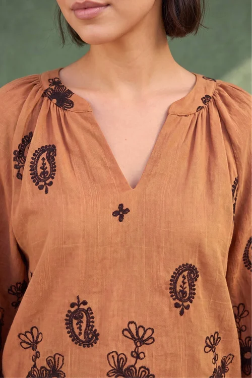Roman Tan Floral Embroidered Top - 18 Image 4