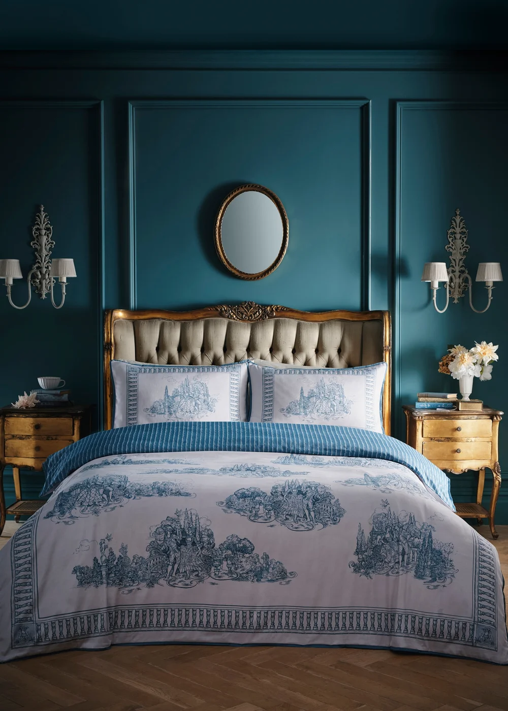 Laurence Llewelyn-Bowen Tuscan Toile Reversible Blue Duvet Cover Set - Double Image 1