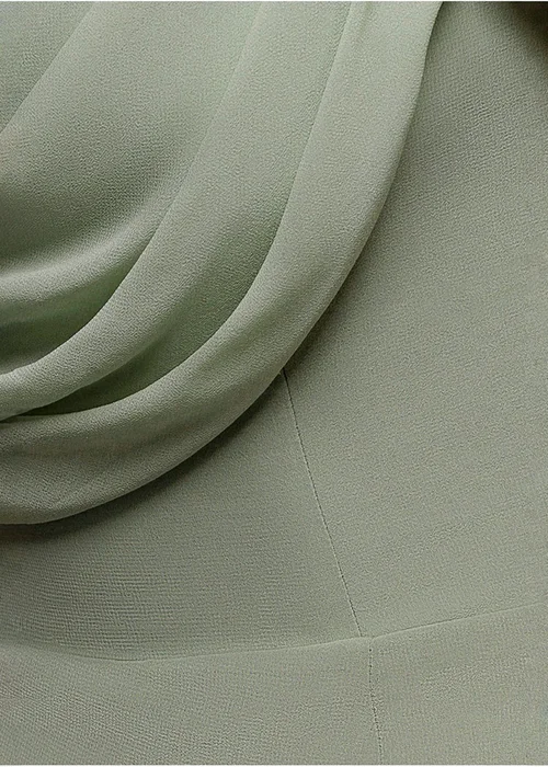Goddiva Sage Green Chiffon Cowl Off Shoulder Wing Tiered Midi Dress - 8 Image 5