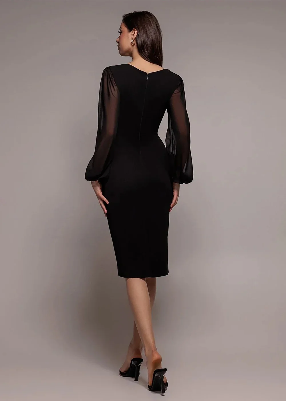 Goddiva Black Scuba & Chiffon Balloon Sleeve Wrap Midi Dress - 12 Image 2