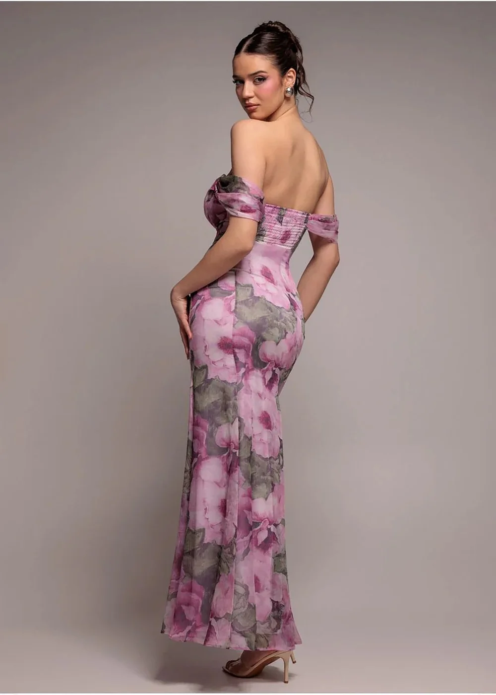Goddiva Blush Cowl Neck Floral Print Jacquard Chiffon Maxi Dress - 6 Image 1
