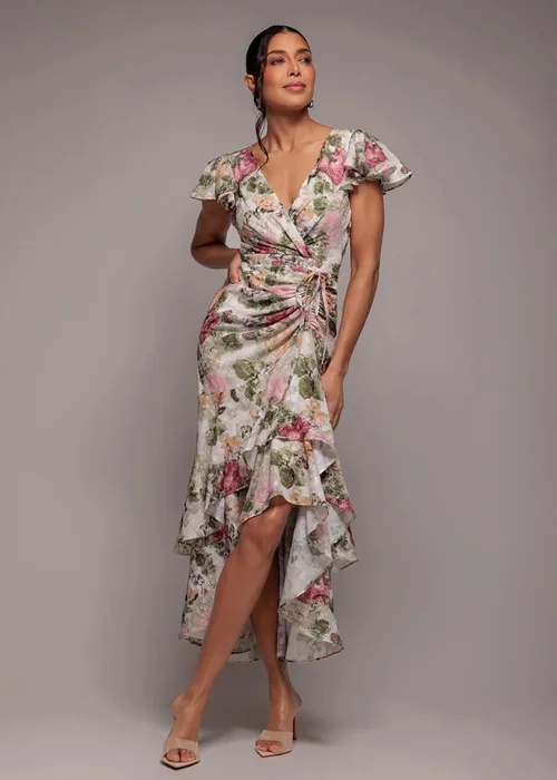 Goddiva Cream Floral Wrap High & Low Midaxi Dress - 12 Image 2