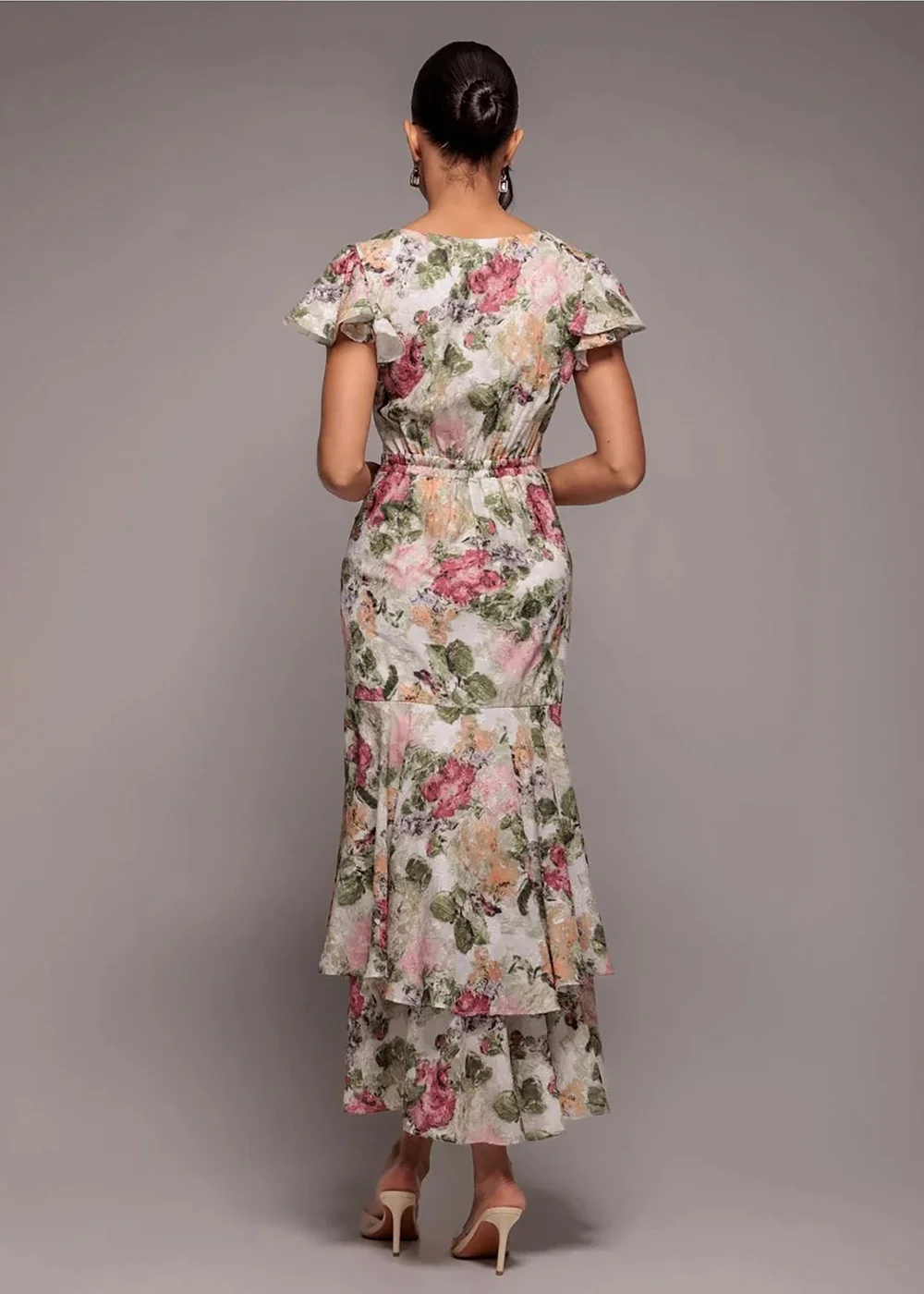 Goddiva Cream Floral Wrap High & Low Midaxi Dress - 12 Image 1
