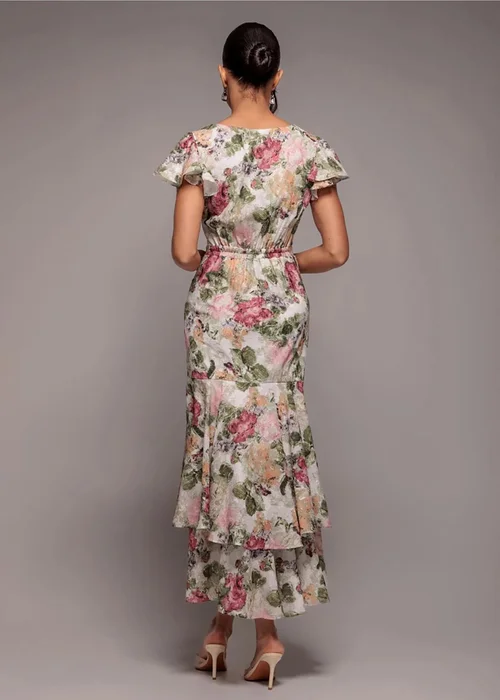 Goddiva Cream Floral Wrap High & Low Midaxi Dress - 12 Image 1