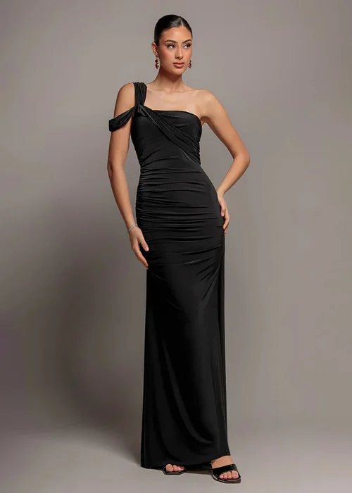 Goddiva Black One Shoulder Asymmetric Twist Maxi Dress - 8 Image 1