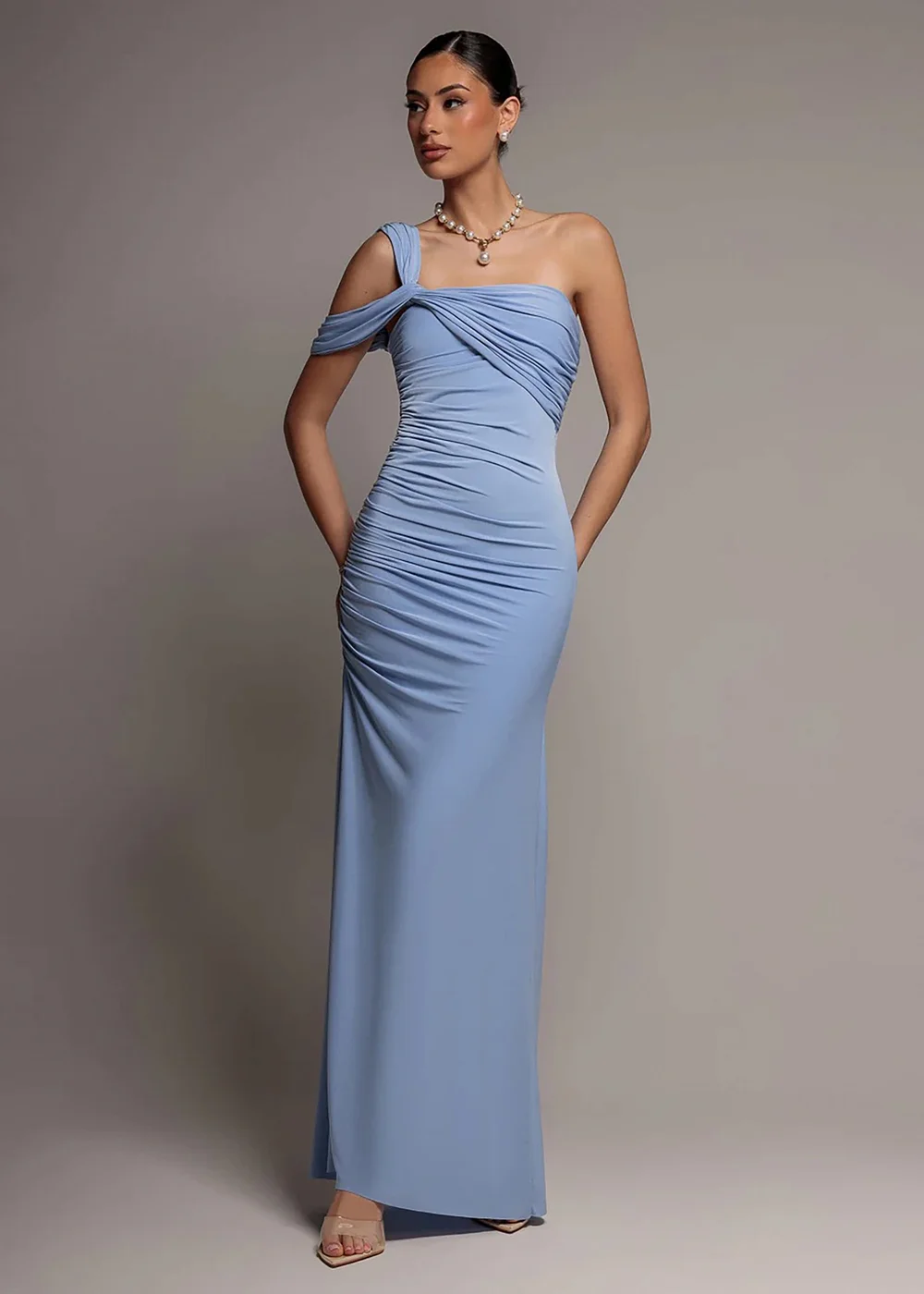 Goddiva Blue One Shoulder Asymmetric Twist Maxi Dress - 18 Image 1