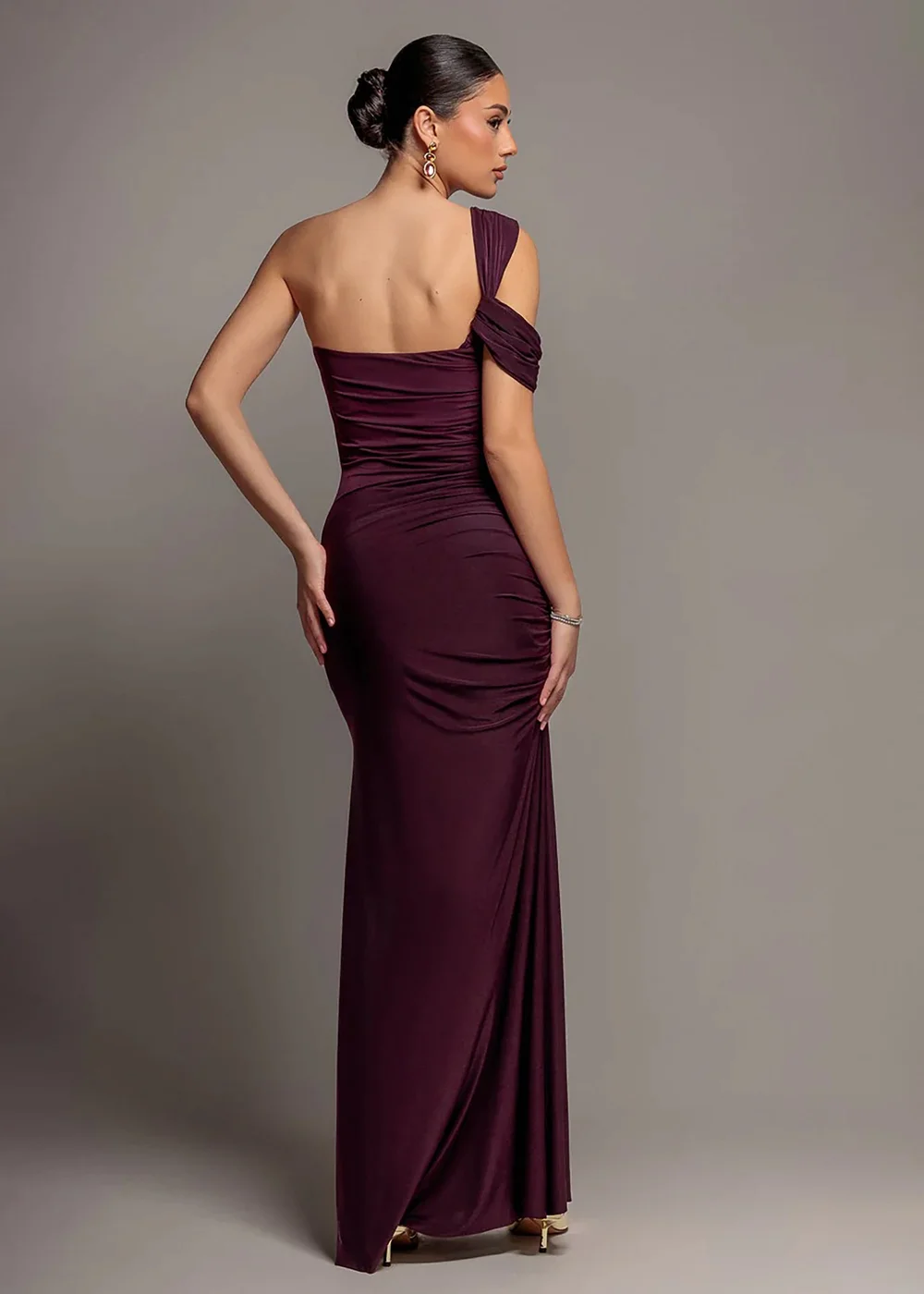 Goddiva Burgundy One Shoulder Asymmetric Twist Maxi Dress - 18 Image 2