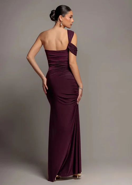 Goddiva Burgundy One Shoulder Asymmetric Twist Maxi Dress - 18 Image 2