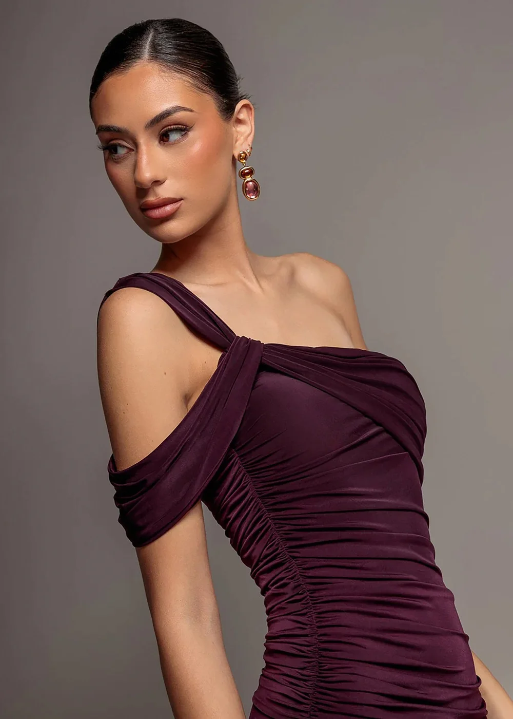 Goddiva Burgundy One Shoulder Asymmetric Twist Maxi Dress - 18 Image 3