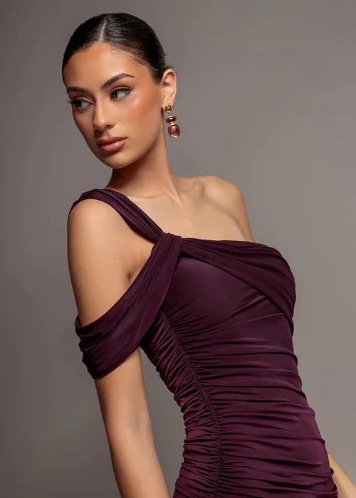 Goddiva Burgundy One Shoulder Asymmetric Twist Maxi Dress - 18 Image 3