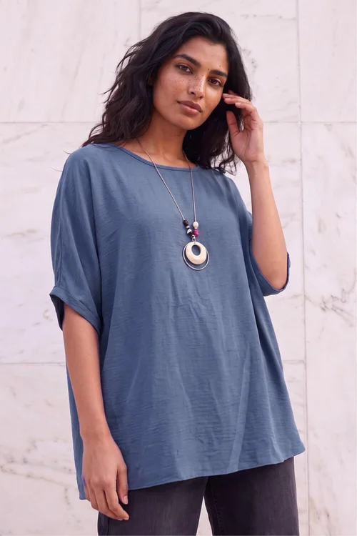 Roman Blue Tunic Top with Necklace - M Image 1