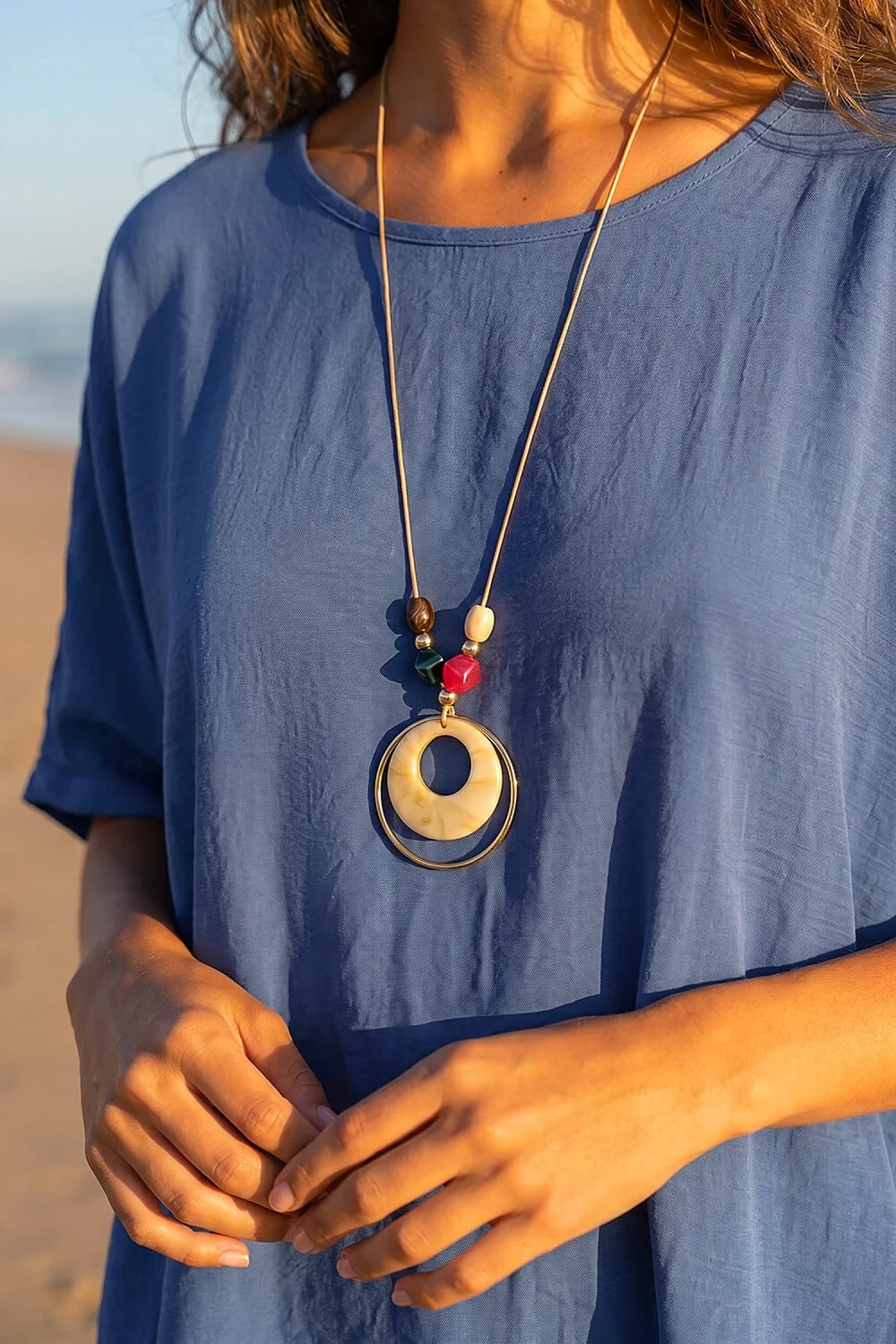 Roman Blue Tunic Top with Necklace - L Image 4