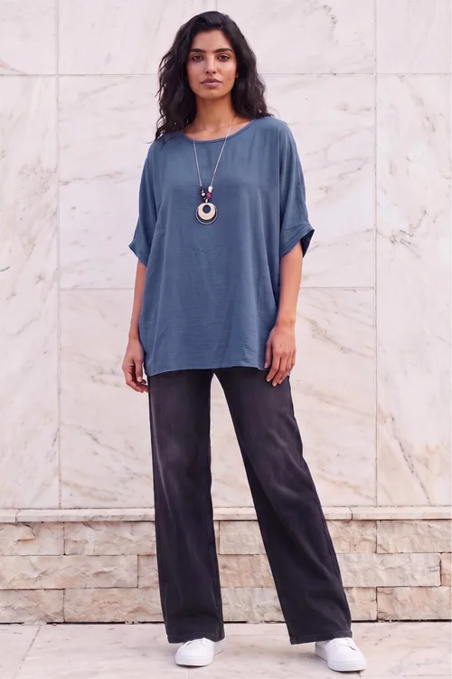 Roman Blue Tunic Top with Necklace - M Image 2