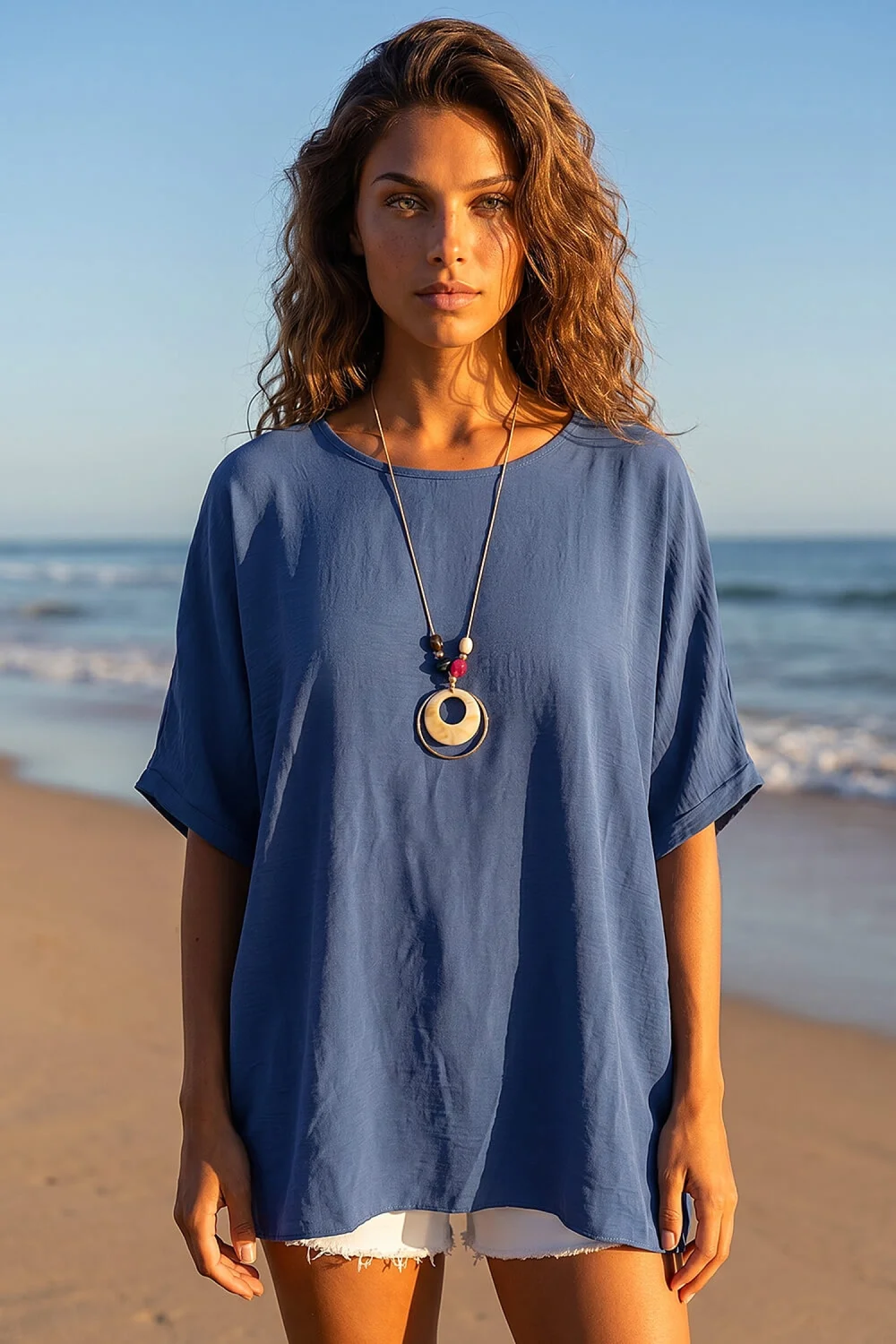 Roman Blue Tunic Top with Necklace - L Image 1