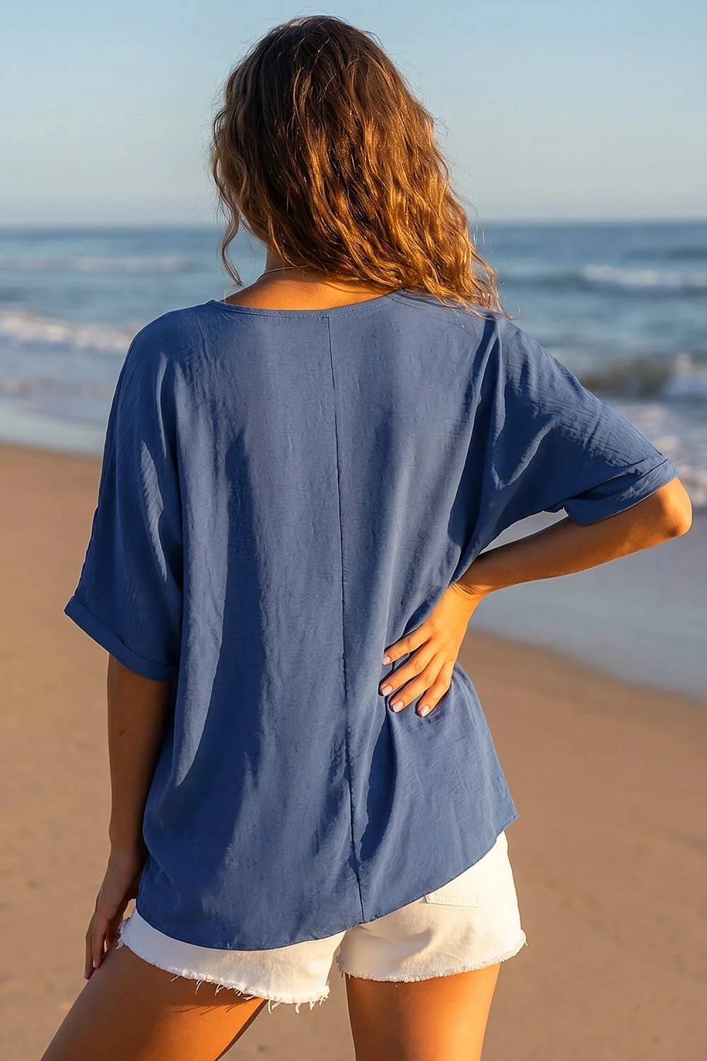Roman Blue Tunic Top with Necklace - L Image 3