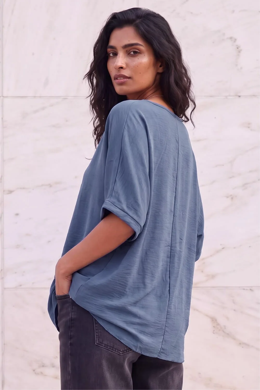 Roman Blue Tunic Top with Necklace - M Image 3