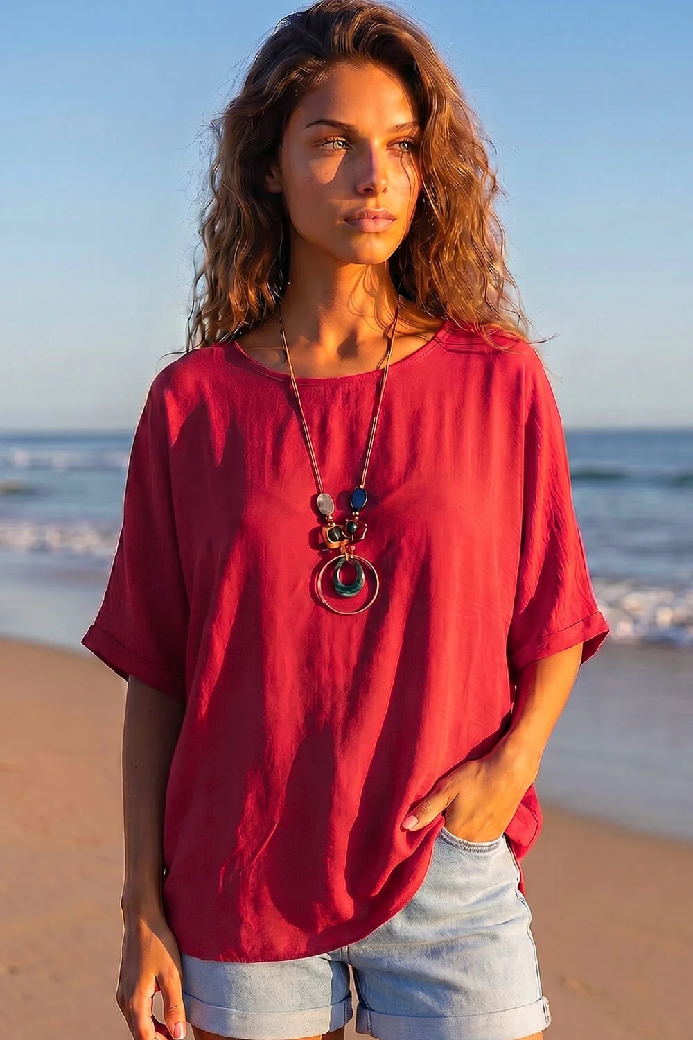 Roman Wine Tunic Top with Necklace - S Image 1